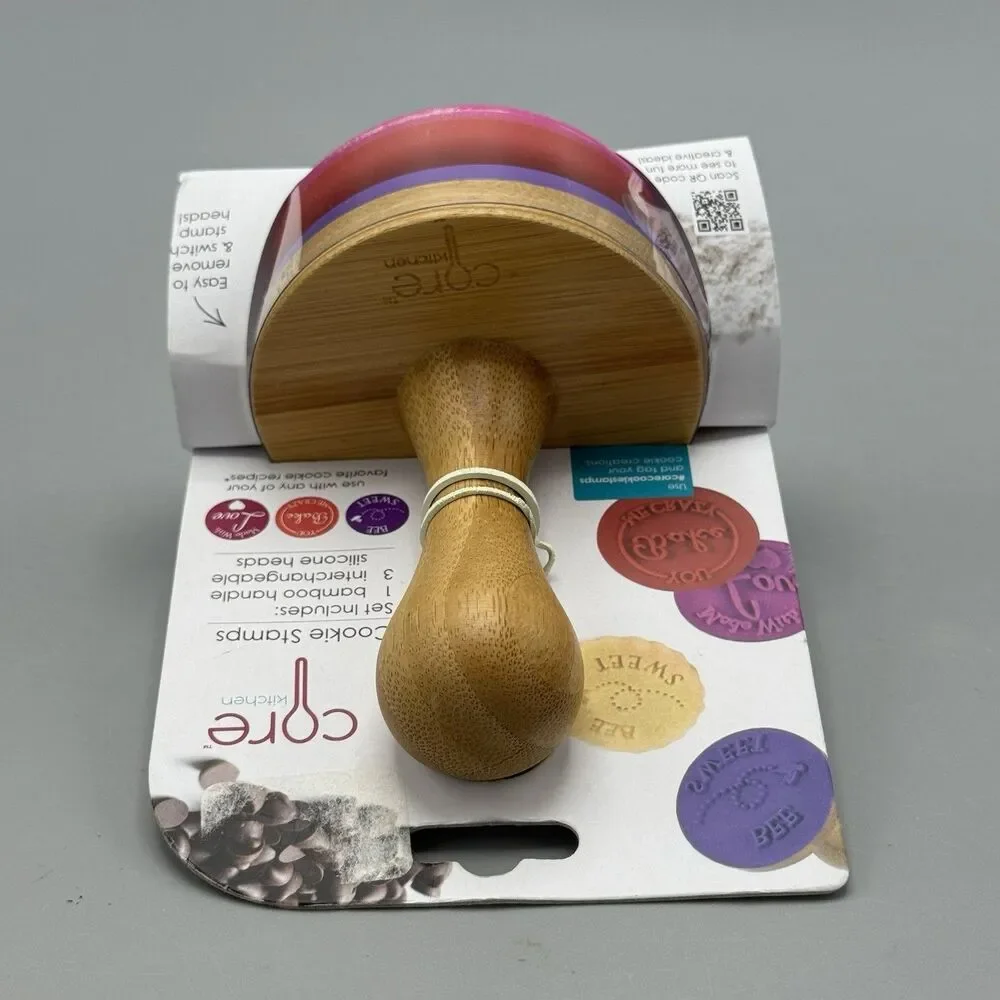 Core Kitchen Cookie Stamp Bamboo Handle 3 Interchangable Silicone Heads